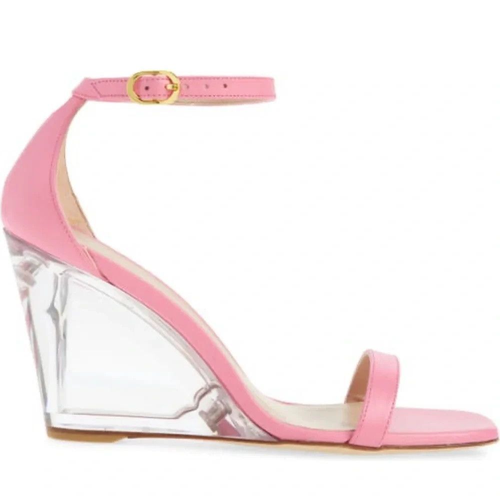 NEW Stuart Weitzman Nudistlucite Leather clear Wedge Sandals India Pink Size 10 - Picture 3 of 7